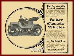 1908 Baker Electric Cars NEW Metal Sign 24x30 USA STEEL XL Size 7 lb