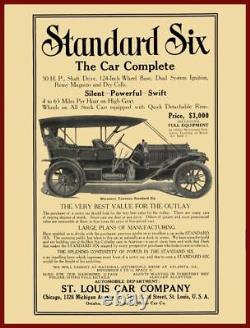 1910 St. Louis Car Co. Standard 6 NEW Metal Sign 24x30 USA STEEL XL Size 7 lb