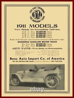 1911 Benz Motor Cars NEW Metal Sign 24x30 USA STEEL XL Size 7 lb