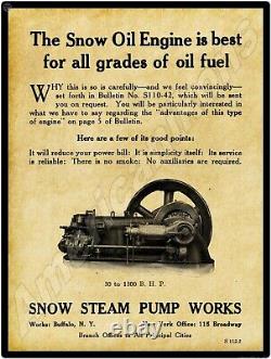 1913 Snow Steam Pump, Buffalo NY NEW Metal Sign 24x30 USA STEEL XL Size 7lb