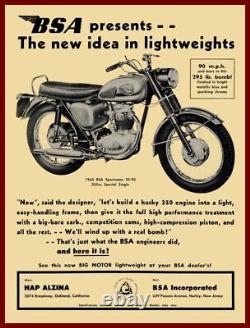 1960 BSA Sportsman Motorcycles NEW Metal Sign 24x30 USA STEEL XL Size 7 lb