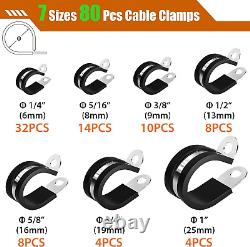 80 Pcs Cable Clamps Assortment Kit, 7 Sizes 304 Stainless Steel Metal Cable Clam