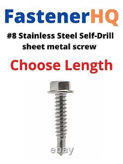 #8 Hex Head Self Drilling Sheet Metal Screws 410 Stainless (choose size & qty)