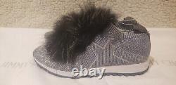 BRAND NEW AUTHENTIC JIMMY CHOO NORWAY SNEAKERS WITH REAL FUR EU SIZE 38 silver