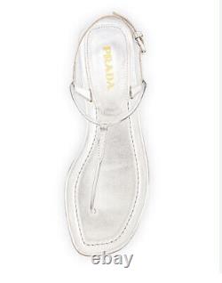 Brand New Prada 5mm Argento Metallic Leather Thong Sandals Size-8B