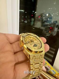 Casioak G-Shock GA2100-GB1A mod With Full Diamond Gold Stainless Steel STRAP