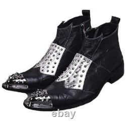 Dress Studded Leather Men's Dress Steel Metal Pointy Toe Ankle Boots Shoes
