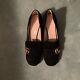 Gucci Black Suede Shoes With Gold Logo Women's Size 42 (us 10) Brand New