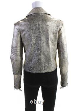 J Brand Womens Metallic Leather Asymmetrical Zip Up Aiah Jacket Gold Size S