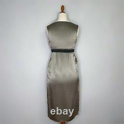 LANVIN Silk Sheath Dress Grey Steel Metal Size 34 Empire Waist Midi Dress