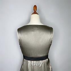 LANVIN Silk Sheath Dress Grey Steel Metal Size 34 Empire Waist Midi Dress