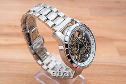 Mens Automatic Mechanical Watch Silver White Dial Stainless Steel Metal Strap