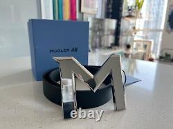 Mugler X H&M BRAND NEW Big Buckle Belt Size 80 Black Leather Silver with Box