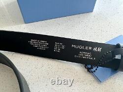 Mugler X H&M BRAND NEW Big Buckle Belt Size 80 Black Leather Silver with Box
