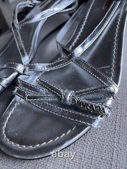 Prada Brand Silver Strappy Wedge Sandals Size 39/8.5
