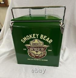 SMOKEY THE BEAR METAL 12-PACK SIZE COOLER With BUILT IN BOTTLE OPENER, BRAND NEW
