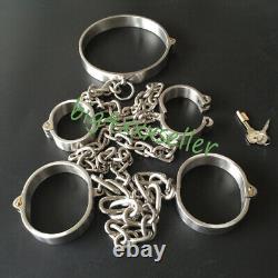 Stainless Steel Metal Restraints bound Neck Collar Hand Ankle Game Handcuffs