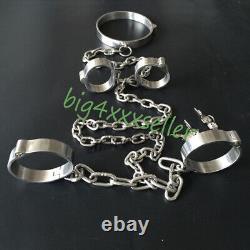Stainless Steel Metal Restraints bound Neck Collar Hand Ankle Game Handcuffs