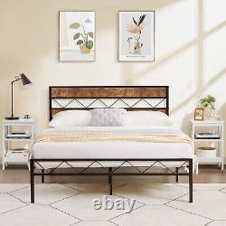 Vecelo Twin/Full/Queen Size Bed Frame Metal Platform with Wooden Headboard