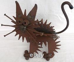 Vintage Brutalist Metal Cat and Mouse Sculptures a Pair
